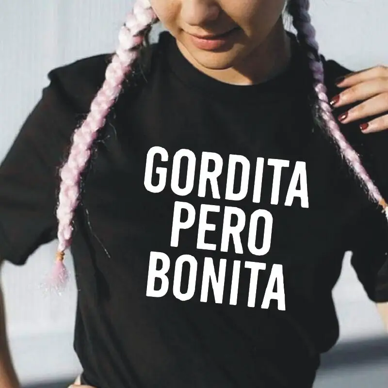 Женская забавная футболка Gordita Pero Bonita Повседневная в стиле Харадзюку хипстерская