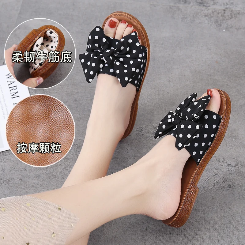 

Female Shoes Womens Slippers Outdoor Butterfly-Knot Slides Low 2021 Soft Rubber Summer Beach Flat Butterfly-knot Basic Cotton Fa