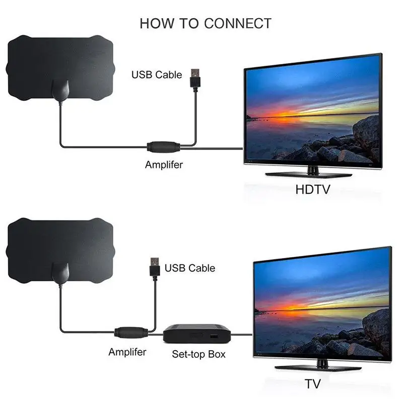 Комнатная антенна для телевизора с усилителем радиус действия 200 миль цифровая HD