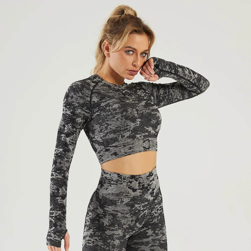 2 шт. Камуфляжный женский спортивный костюм комплект для йоги одежда тренировок в