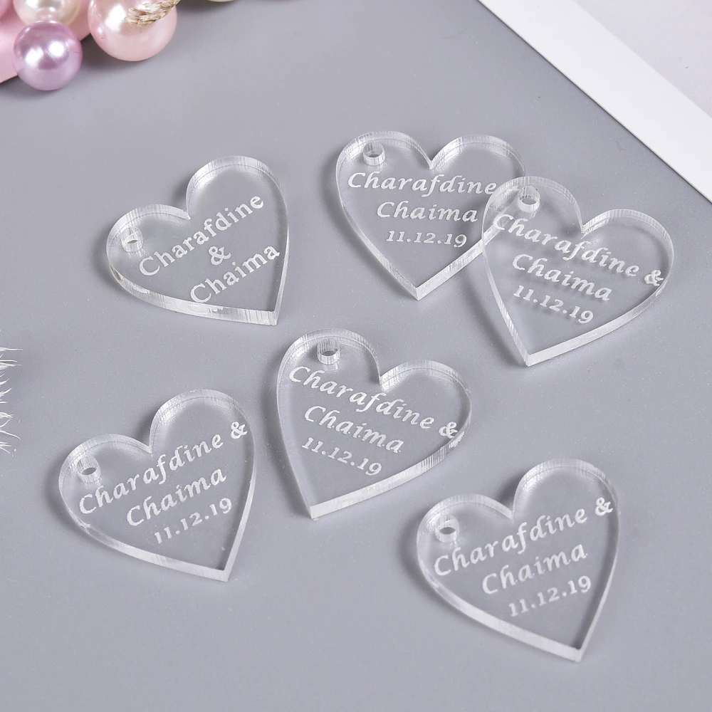 50 шт. персонализированные дневные бирки в виде сердца для свадьбы четкие с