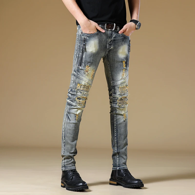 Уличной моды для мужчин джинсы женщин Высокое качество Slim Fit краски дизайнерские