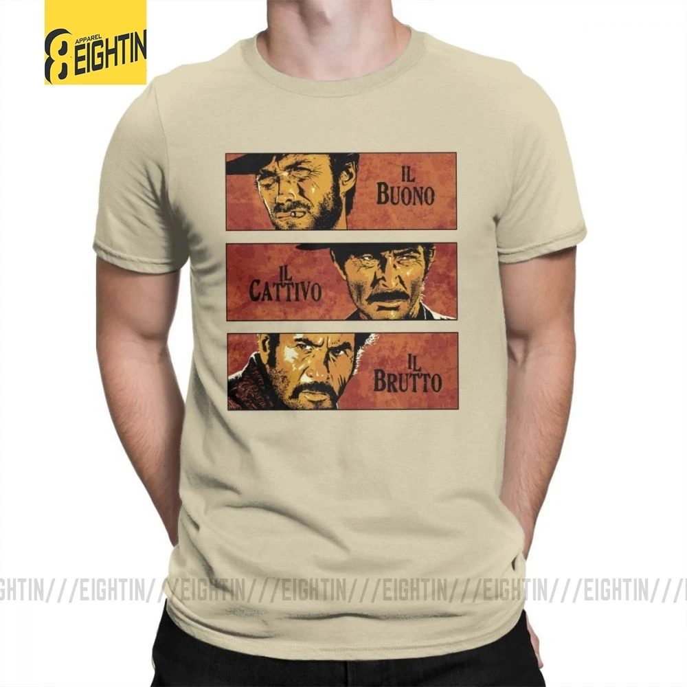 The Good The Bad And The Ugly Clint Eastwood, футболка с коротким рукавом размера плюс, футболка из хлопка с круглым воротником, мужские топы, футболки - Цвет: Хаки