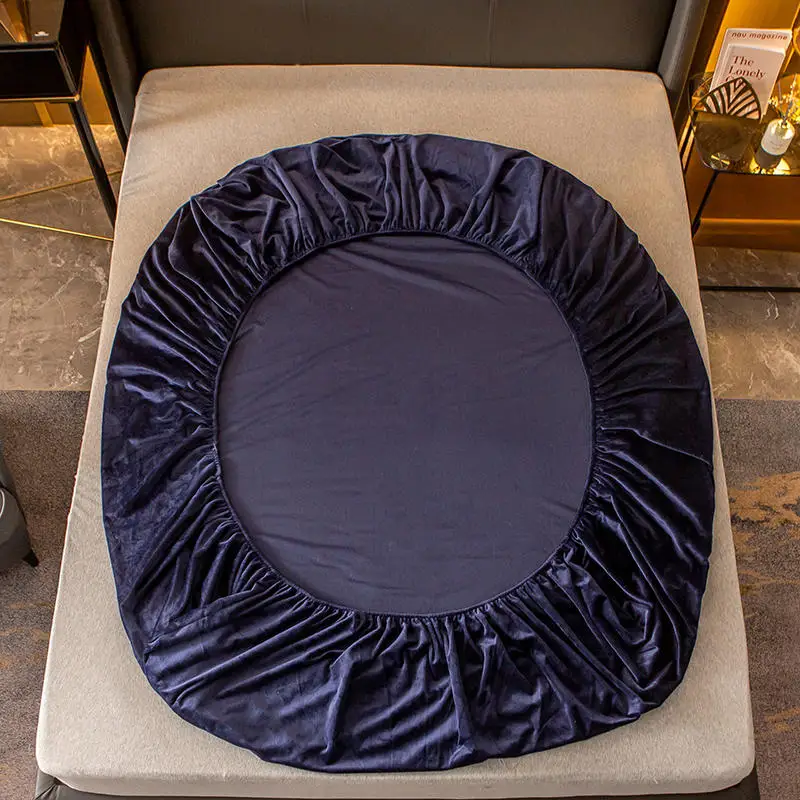 High-end Embroidery Elastic Bed Fitted Sheet Baby Velvet Anti-mite Mattress Cover Solid Color 1pcs Winter Warm Soft Queen | Дом и сад