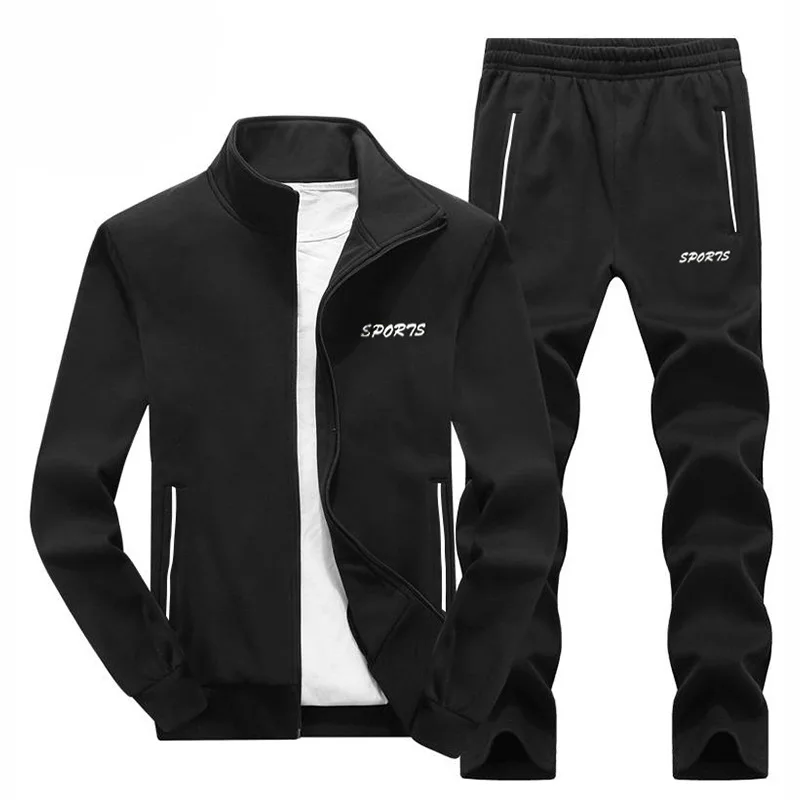 TZ204 Black Мужские комплекты спортивной одежды для бега, куртка, тренировочные штаны для спортзала, фитнеса, бодибилдинга, два предмета, спортивные костюмы для бега, тренировочный костюм для мужчин, 5XL - Цвет: TZ204 Black