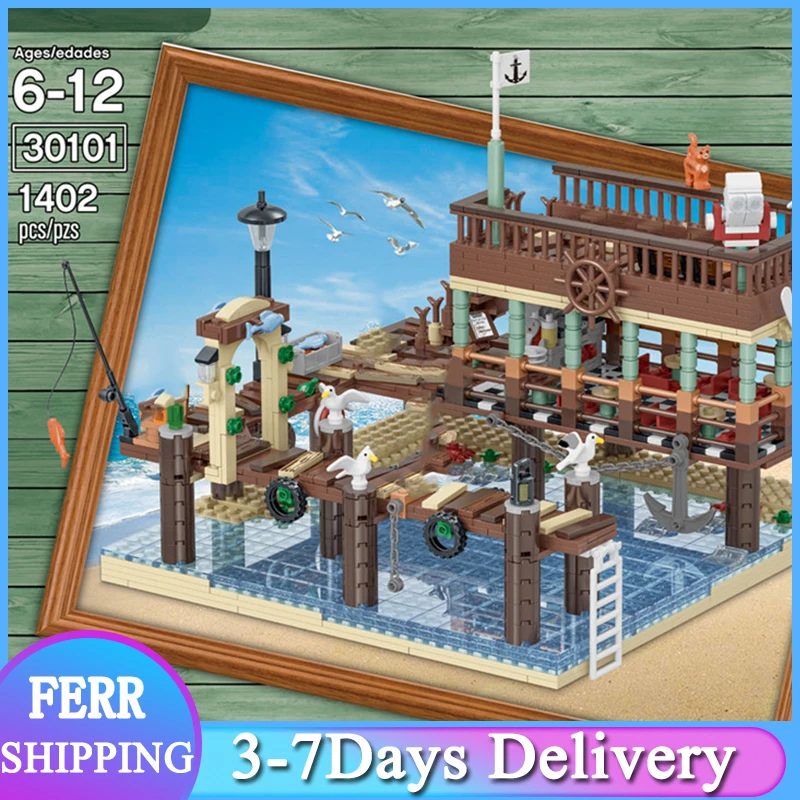 

Природа 30101 MOC эксперт по иным улицам старый рыбный дом пирс набор 1402 шт. строительные блоки кирпичи игрушки детские подарки