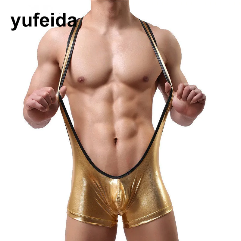 YUFEIDA сексуальное мужское нижнее белье боди из искусственной кожи Комбинезон для
