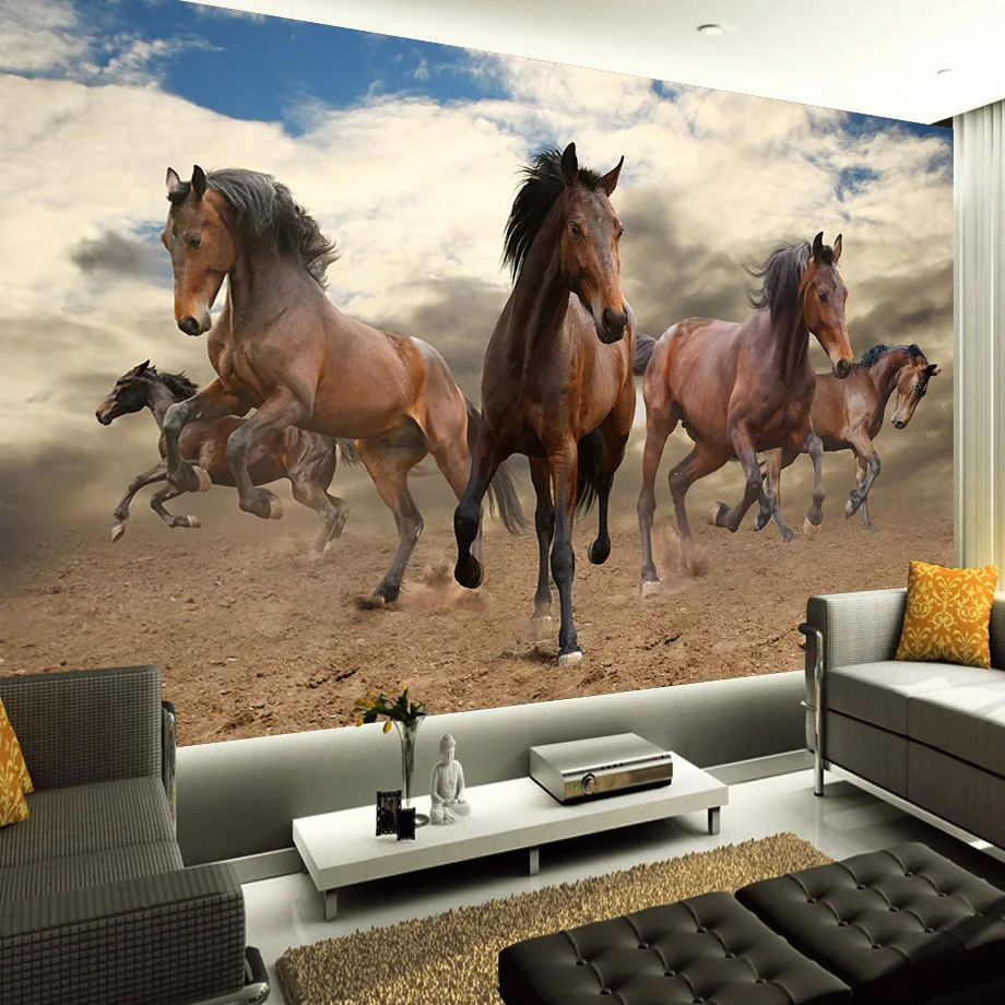 

Dropship Custom 3D Mural Wallpaper Non Woven Stereoscopic Galloping Horse Home Decoration Luxury Walpaper Living Room Decoration