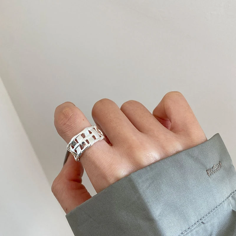 

Silvology 925 Sterling Silver Vintage Weave Wide Rings for Women Industrial Style Openwork Korea Punk Rings Fashionable Jewelry