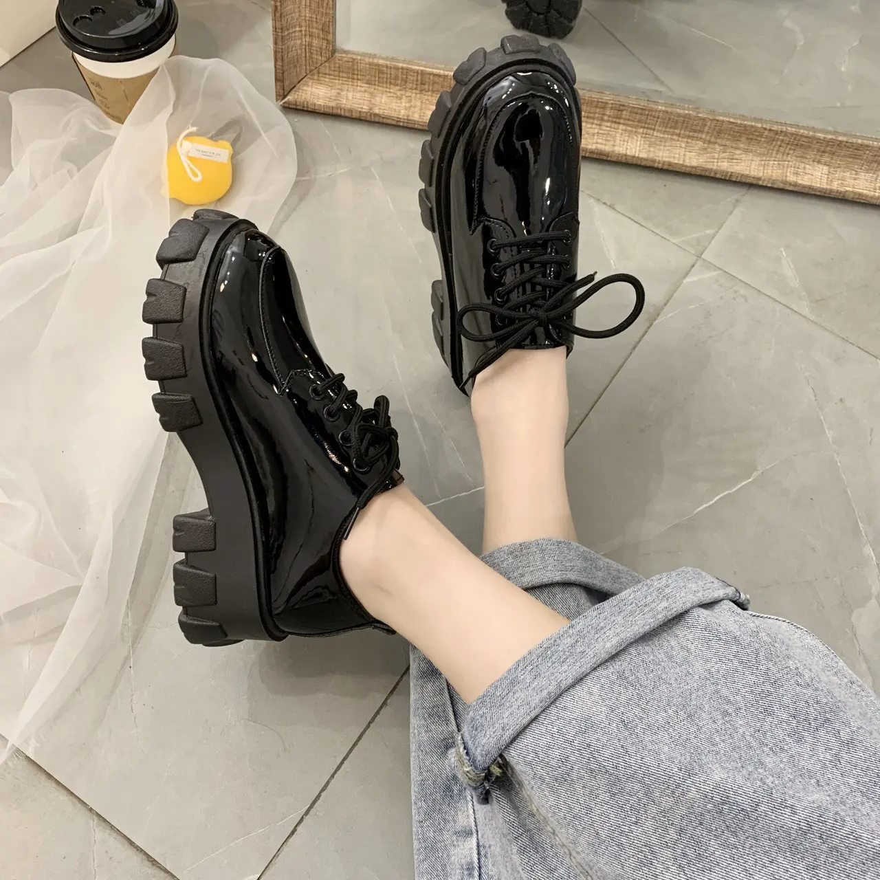 

New spring and autumn women shoes female round toe platform platform leather shoes female British student shoes casual womenss54