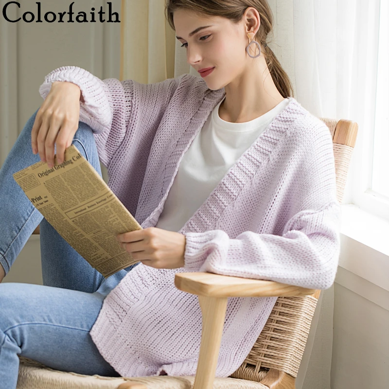 Colorfaith женский свитер кардиганы 2019 минималистичный вязаный осень зима Свободная