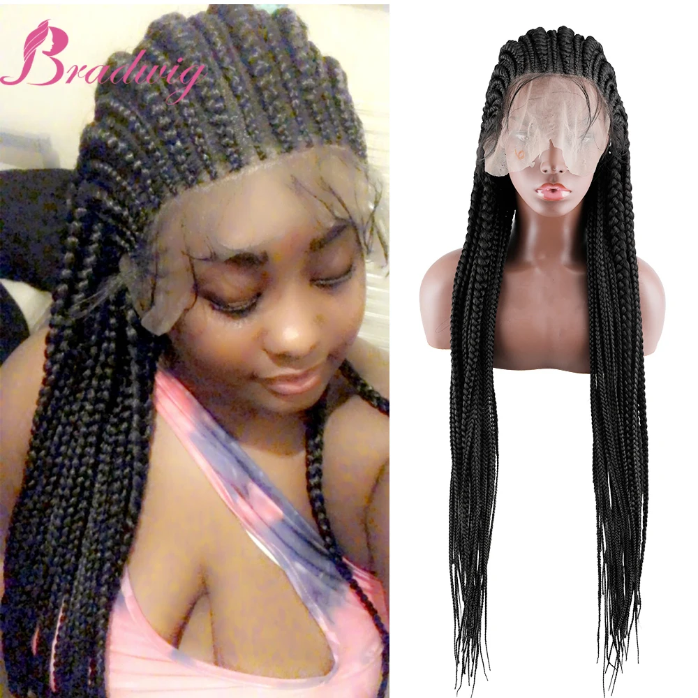 

Плетеные парики 36 дюймов 13x7, кружевной передний синтетический парик для черных женщин, кукурузные косички, кружевные парики, африканские ко...