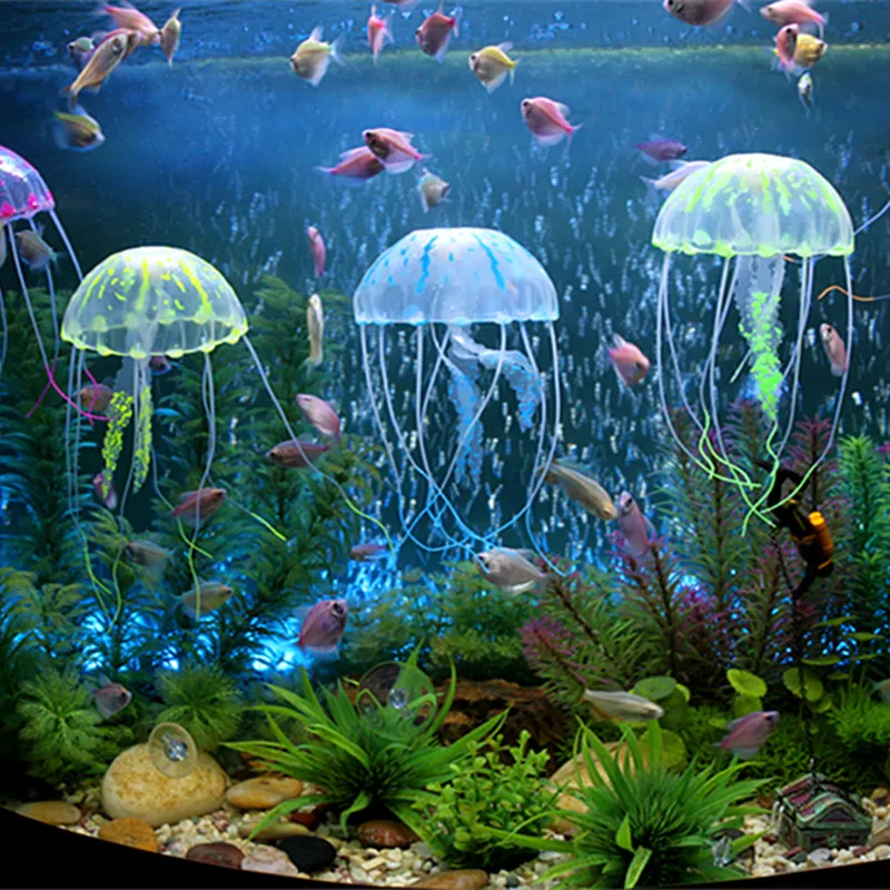 

Novel and Funny Toy Fish Tank Simulation Jellyfish Aquarium Landscape Decoration Fluorescent Soft Floating Multicolor Baby Gift