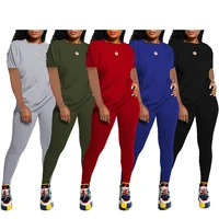 ayes matching sets casual women tracksuit solid short sleeves sportswear pant suits solid two pieces set female split pant sets