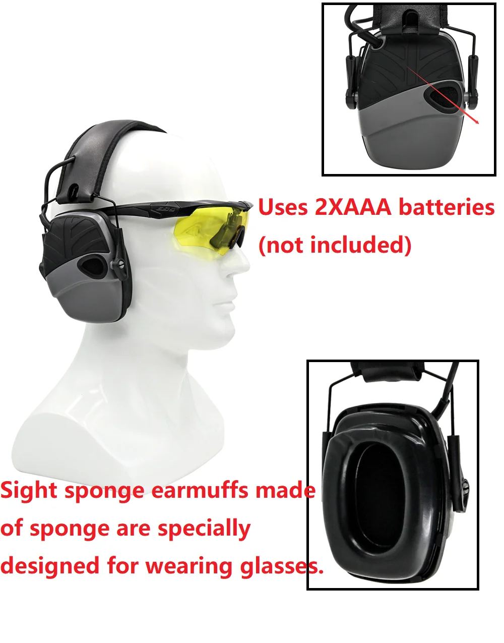 

Electronic tactical shooting headphones outdoor hearing protection protective earmuffs noise reduction headphones foldable Gray