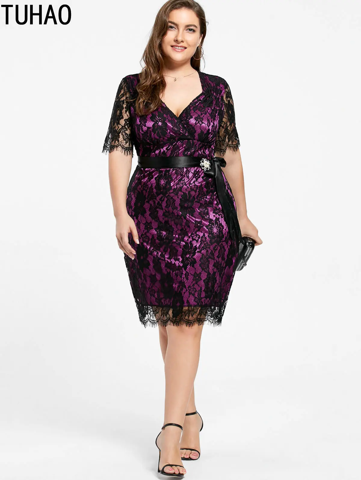 TUHAO Big Size 5XL 4XL 3XL Women Lace Dress Elegant Party Night Dresses Casual Loose Sexy Plus Size Dress Large Vestidos LZ24