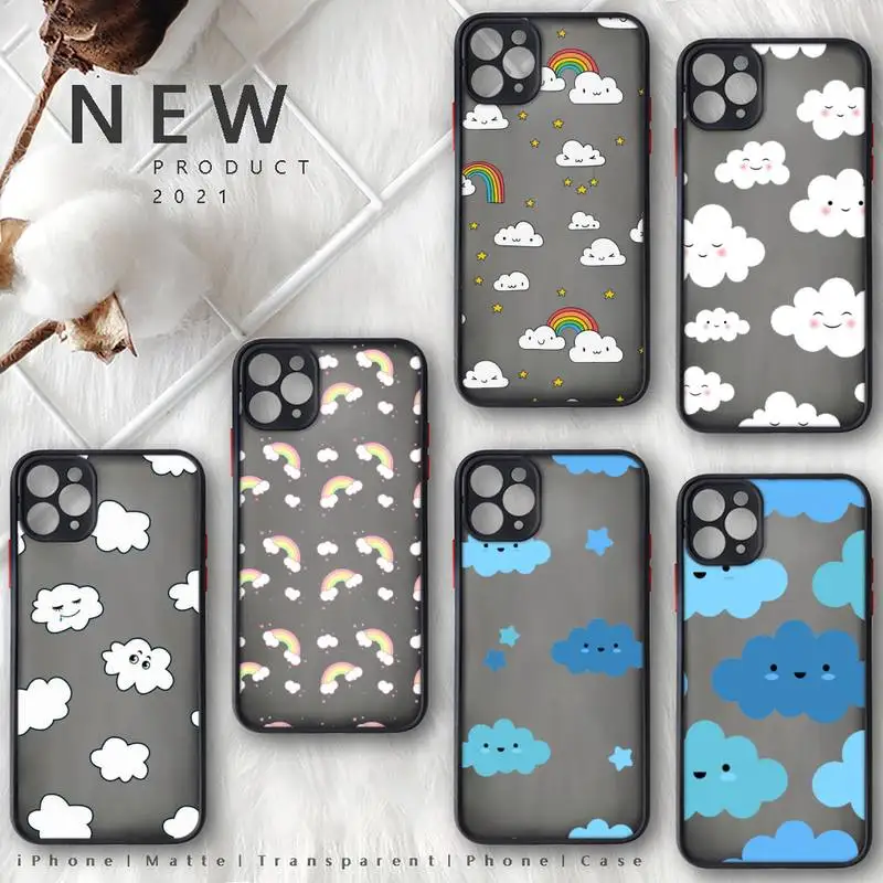 

Cartoon clouds Phone Case black matte transparent For iPhone 7 8 x xs xr 11 12 13 pro plus mini max Clear Funda
