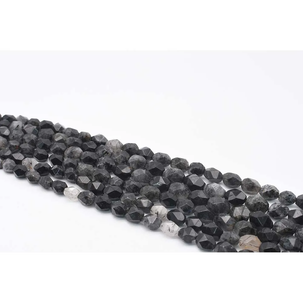 

12x16mmNatural Faceted Black Hair Rutilated Quartz irregular Stone Bead For DIY necklace bracelet jewelry make 15 "free delivery