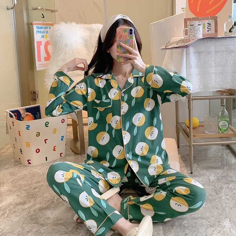 

Autumn Cardigan Pajamas Set For Women Cute Sweet Cartoon Sleepwear Suit Ladies Long Sleeve 2-piece Home Clothes Free Shipping