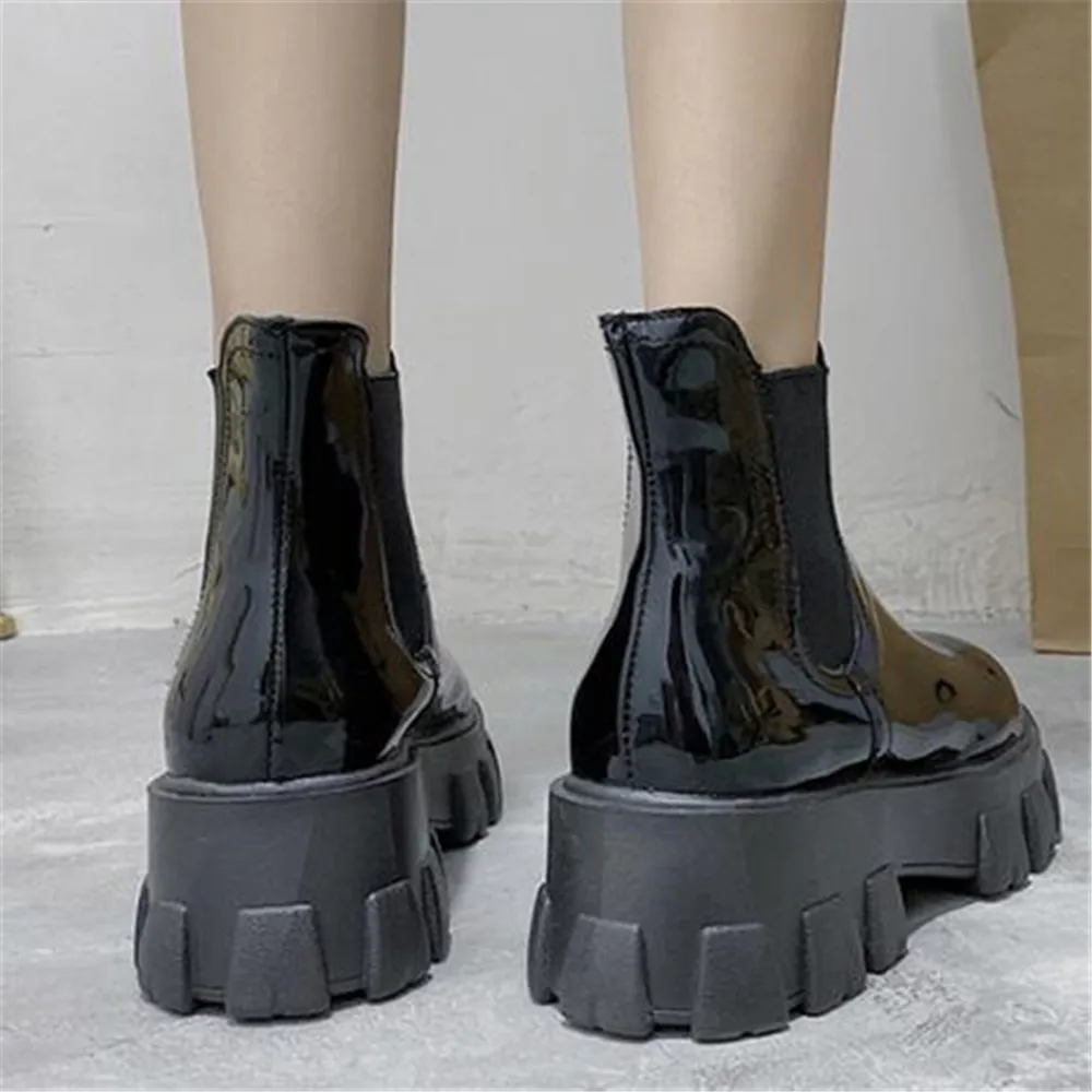 

New Fashion Spring Autumn Chunky Sneakers Female Platform Ankle Boots Women Thick Heel Platform Boots Ladies Worker Boots Black