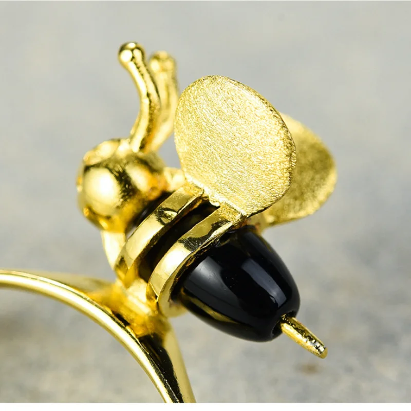 Fashion Jewelry 925 Sterling Silver Gold Bee and Dripping Honey Rings Real for Women Fine Accessories Gifts | Украшения и