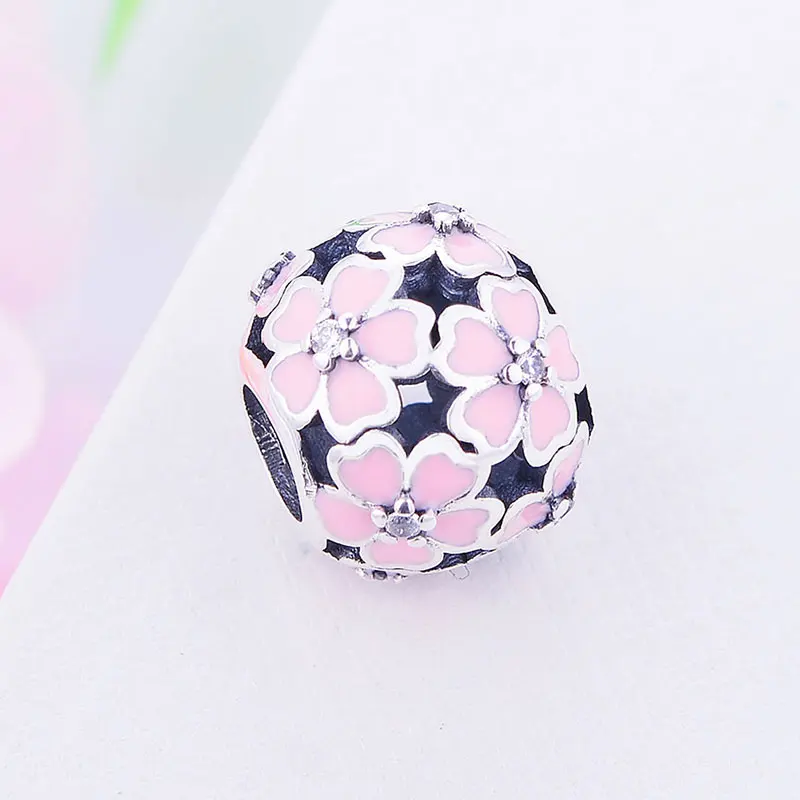 Розовый цветок из белой эмали вишневого цвета CZ бисера Подходит оригинальный