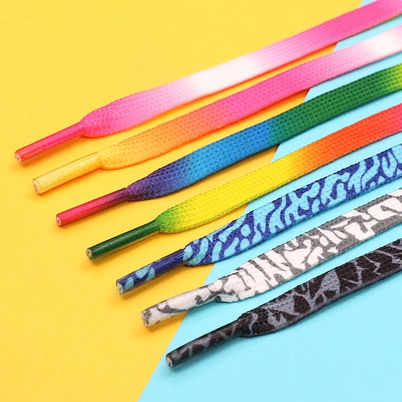 

1Pair Multicolored Colorful Laces Rainbow Gradient Print Flat Canvas Shoe Lace Shoes Casual Sneakers Chromatic Colour Shoelaces