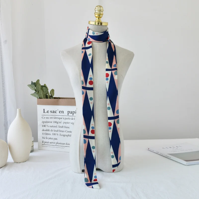 Женский маленький длинный атласный Шелковый женский шарф полосатый головной