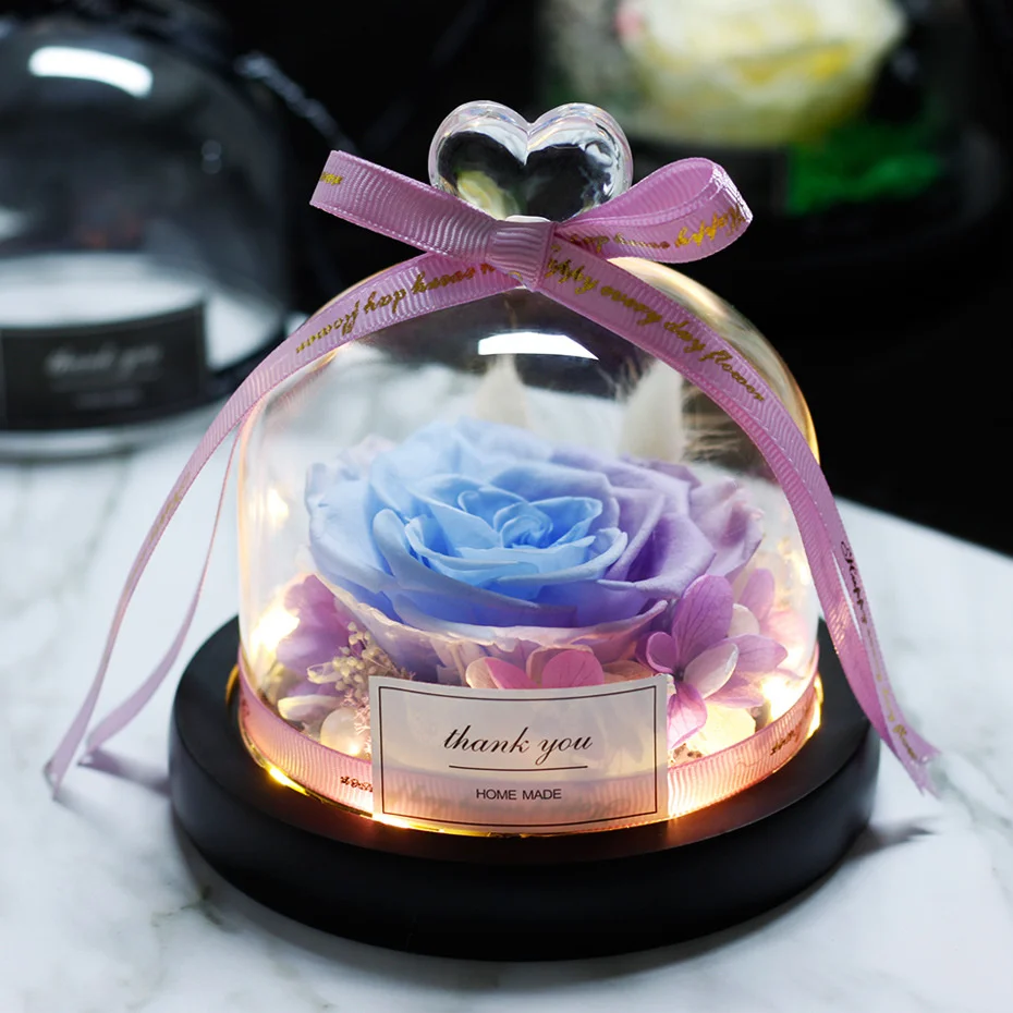 Paquete de regalo Rosa eterna en cristal, flor Seca De La Bella y La Bestia para decoraci&oacute;n del hogar, regalos de boda, regalo del d&iacute;a de Rosevalentines-1
