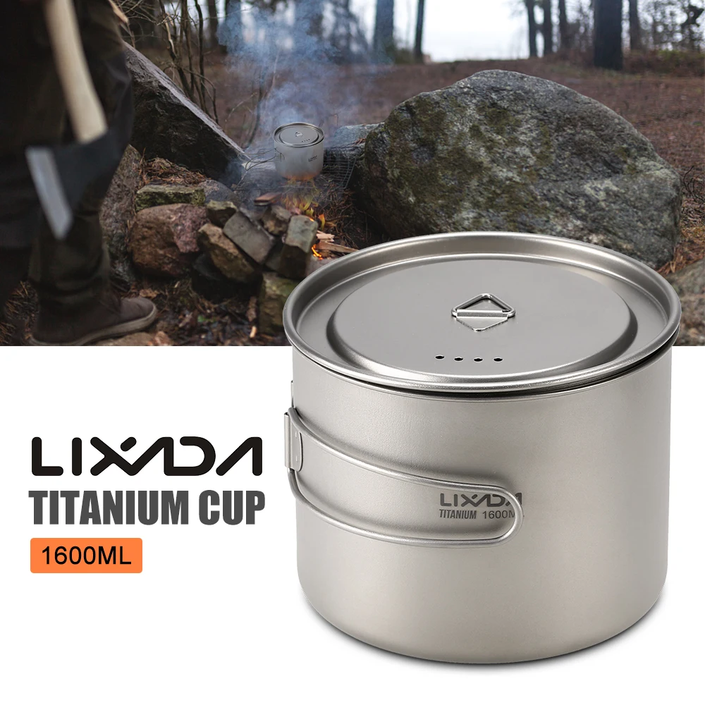 Lixada 900 мл/1600 мл титановая чашка Ультралегкая портативная чашка с крышкой и складной ручкой для походов и походов