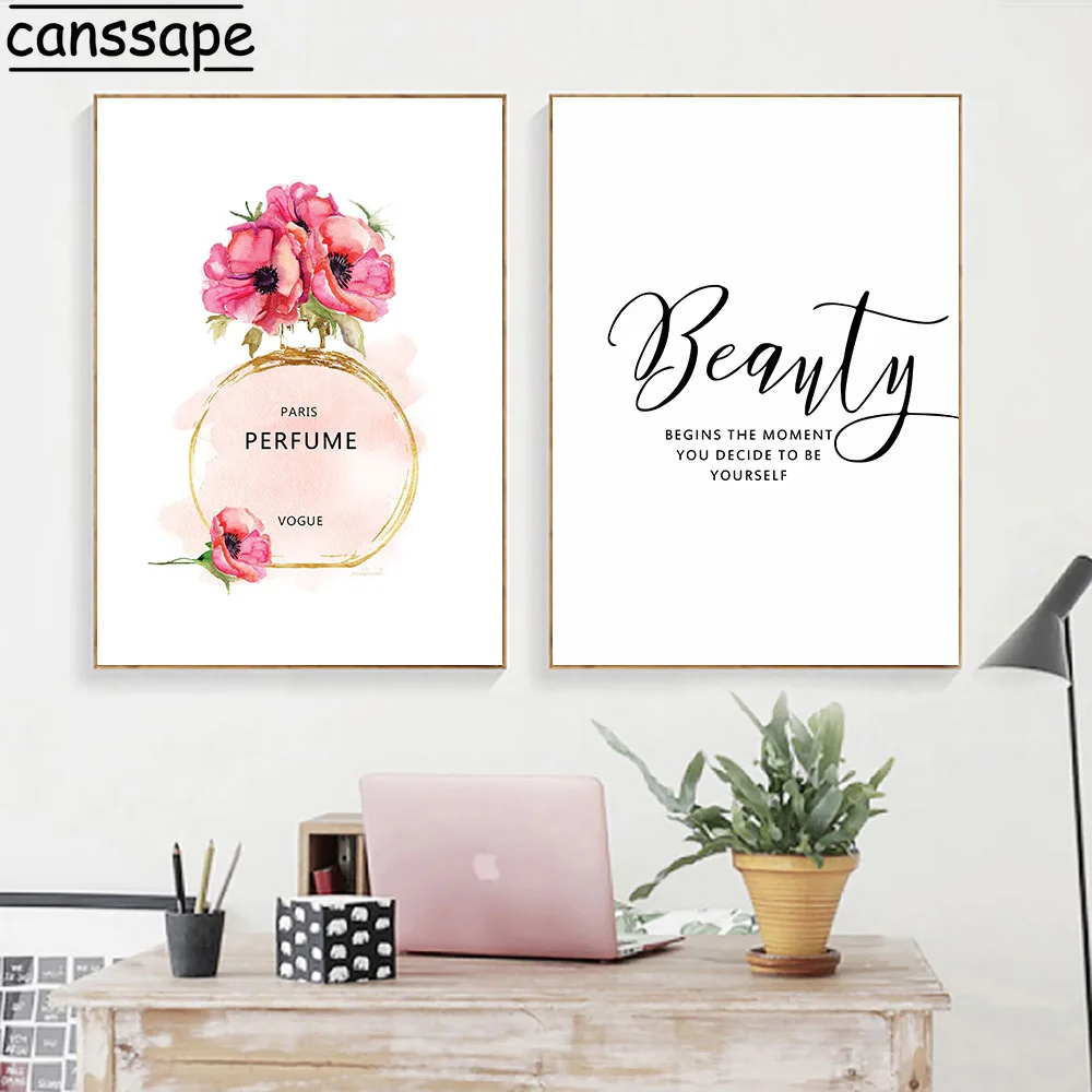 Модная парфюмерная Настенная картина розовые цветы холст плакат модные