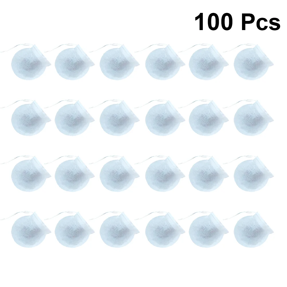 

100PCS Disposable Empty Tea Pouch Round Tea Bag Filter Paper Bags for Loose Leaf Tea Powder Herbs Spice - 75mm (White)