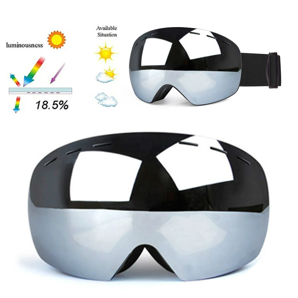 Лыжные очки UV400 сферические двухслойные противотуманные защитные согревающие большие линзы очки для мужчин и женщин сноуборд очки для катания на коньках - Цвет: Silver