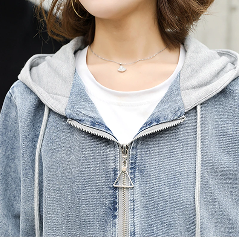 

3XL Plus Size Woman Denim Jacket Spring 2021 Clothes Long Sleeves Jeans Coat Fashion Korean Style Hooded Clothing Outerwear B194