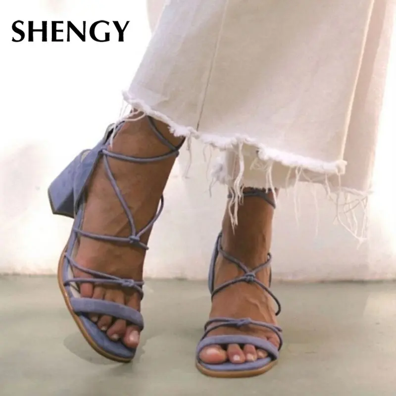 

2021New Women Summer Office Shoes Plus Size Sandals High Heels Pumps Shoes Woman Gladiator Cross-Tied Lace Up Sandalias
