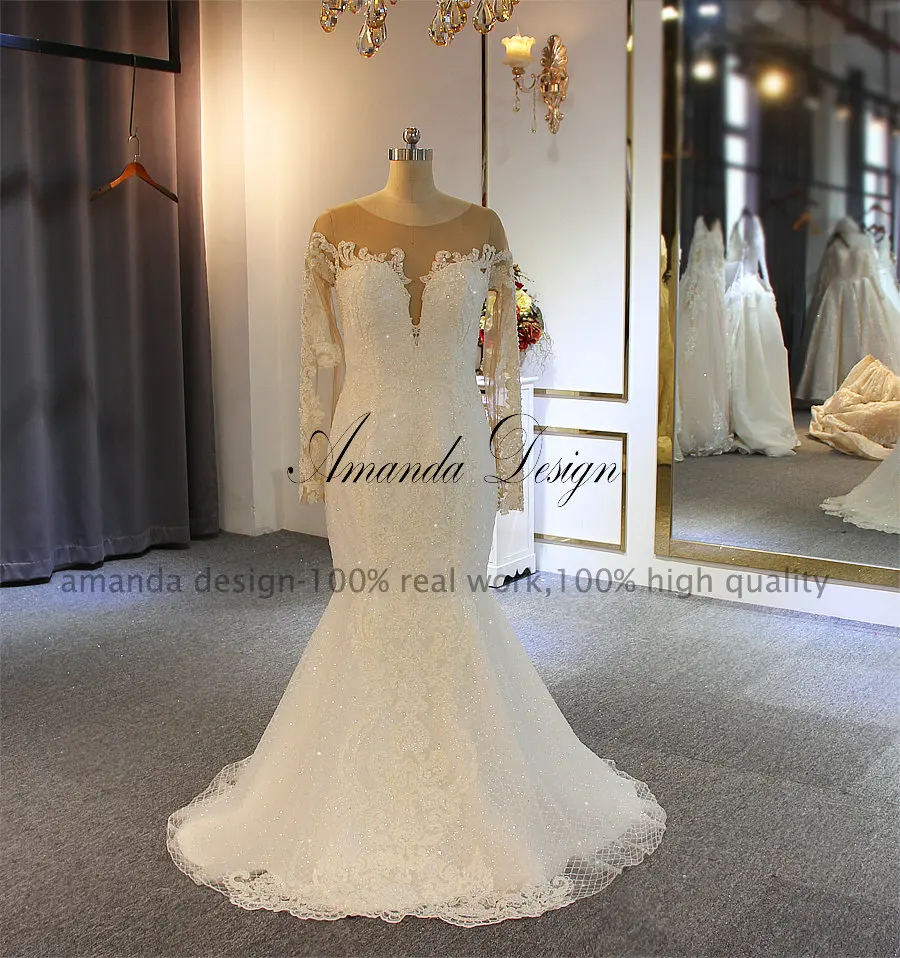 Аманда дизайн robe de mariee длинный рукав кружева Русалка Съемная юбка Африканское свадебное платье