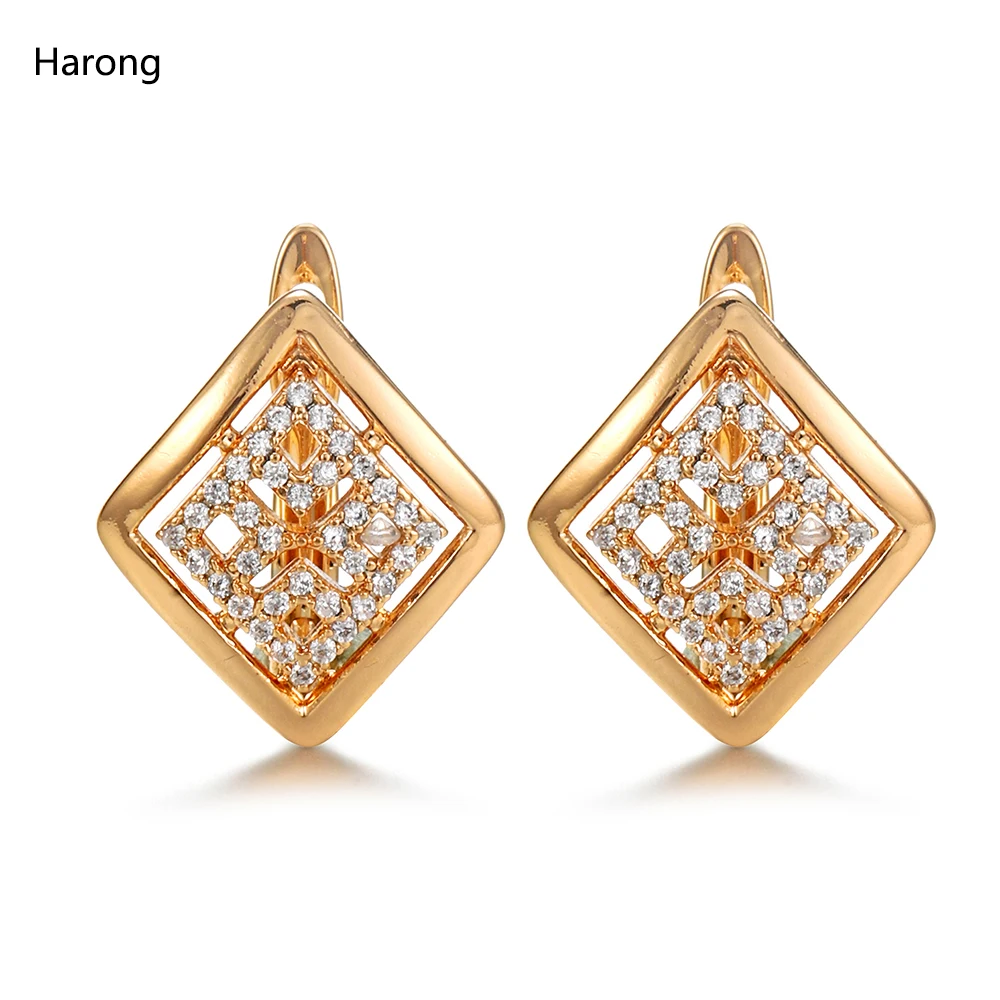 

Harong Copper Stud Earrings Crystal Zircon Simple Punk Jewelry Romantic Geometry Square Earring For Woman Girl Accessories