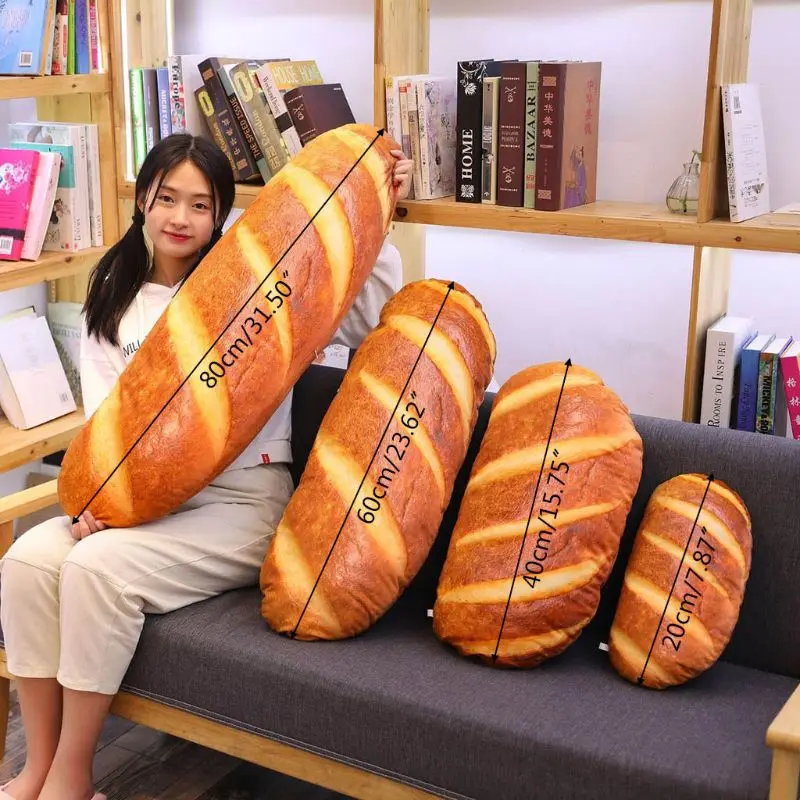 Artificial Bread Pillow 3D Simulation Bread Shaped Plush Pillow Stuffed Toy Lumbar Back Cushion Food Plush Pillow Gift  23GD