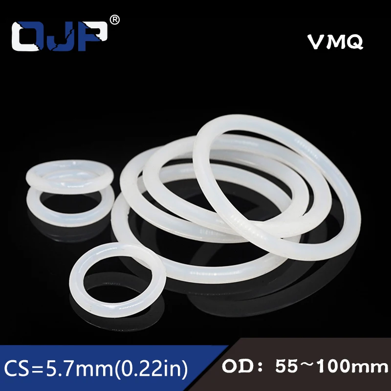 

White Silicone/VMQ 5.7mm Thickness OD 55/60/65/70/75/80/85/90/95/100 mm Rubber O ring Seal Rings Oil Gasket Waterproof Washer
