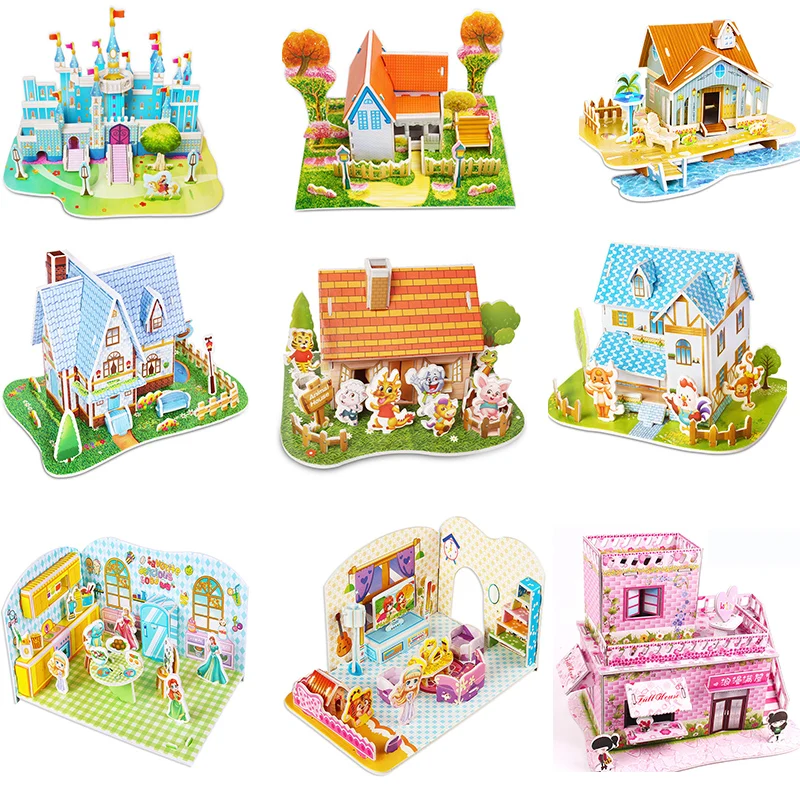 Simulation Cartoon Castle Garden Princess House 3D Puzzle Model Kit Architecture Maket Learning Educational Toys For Children