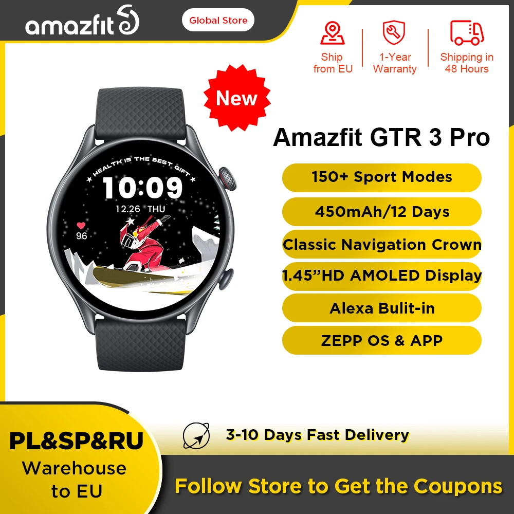 New Amazfit GTR 3 Pro GTR3 Pro GTR-3 Pro Smartwatch 1.45" AMOLED Display Alexa Built-in GPS with Zepp OS for Android IOS