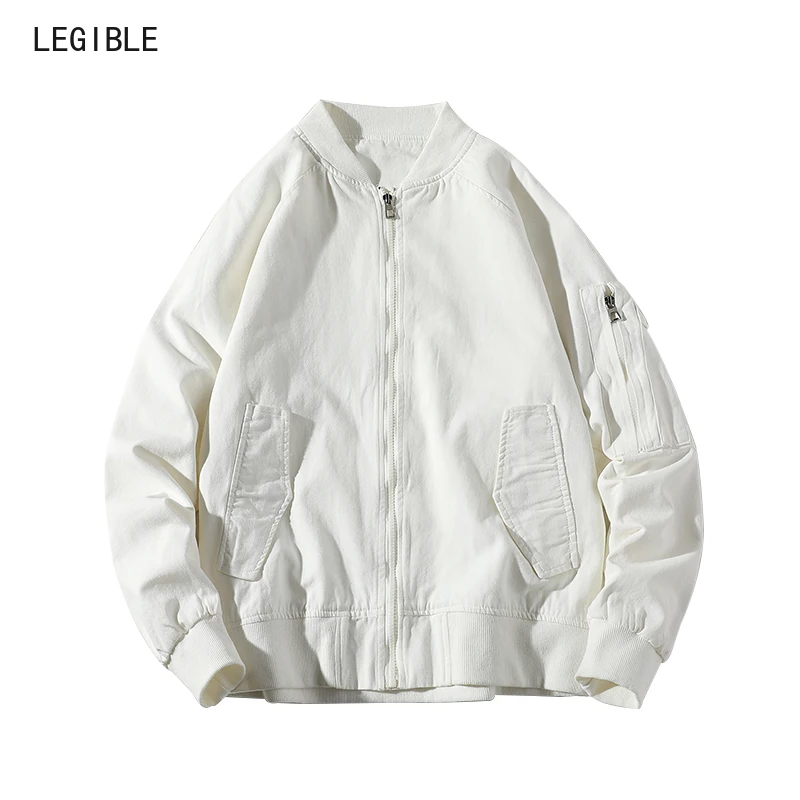 Мужская приталенная куртка-бомбер однотонная Повседневная бейсбольная ветровка