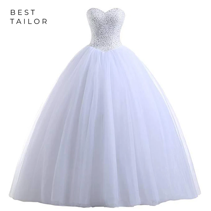 Бальное платье выпускные платья 2021 белые с тяжелыми бусинами милое Тюлевое