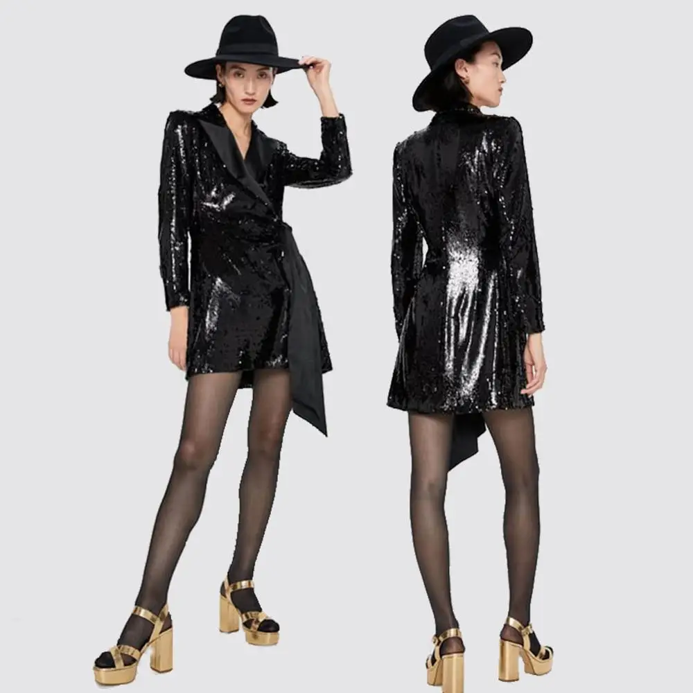 Ladyfirsy ZA модное мини-платье с блестками для женщин сексуальное Клубное