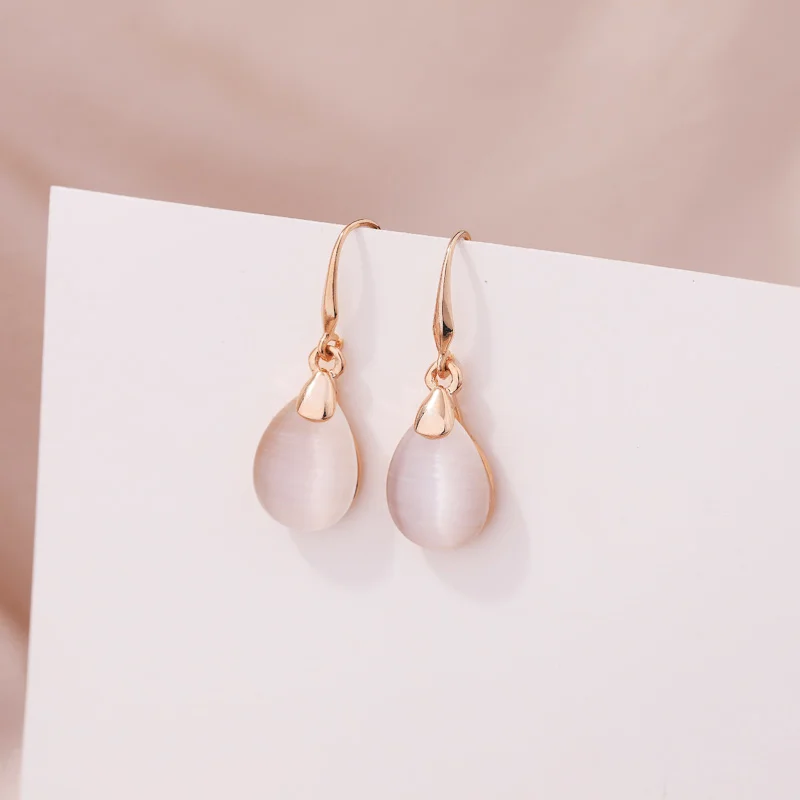 

Fashion Geometric Water Drop Rice White Trendy Opal Earrings Stone Vintage Accessories Dangle Earrings for Women Jewelry