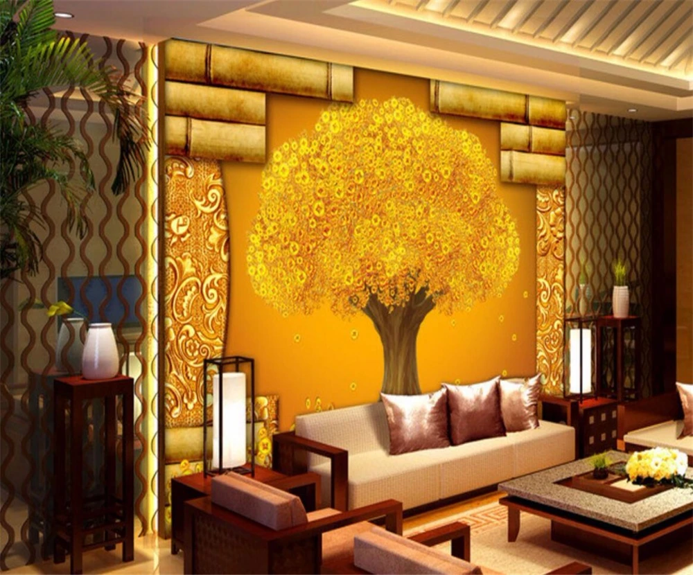 Большие пользовательские обои beibehang 3D стерео фрески денежное дерево ТВ фон