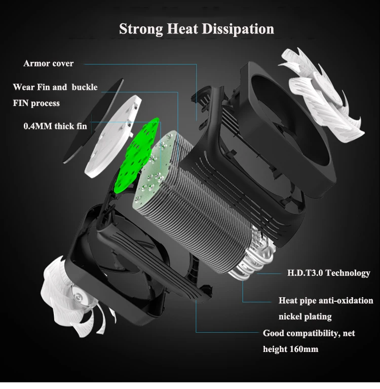 Pccooler RGB dual 120 мм/12 см PWM кулер для процессора с 6 медными тепловыми трубками, высокопроизводительный охлаждающий вентилятор