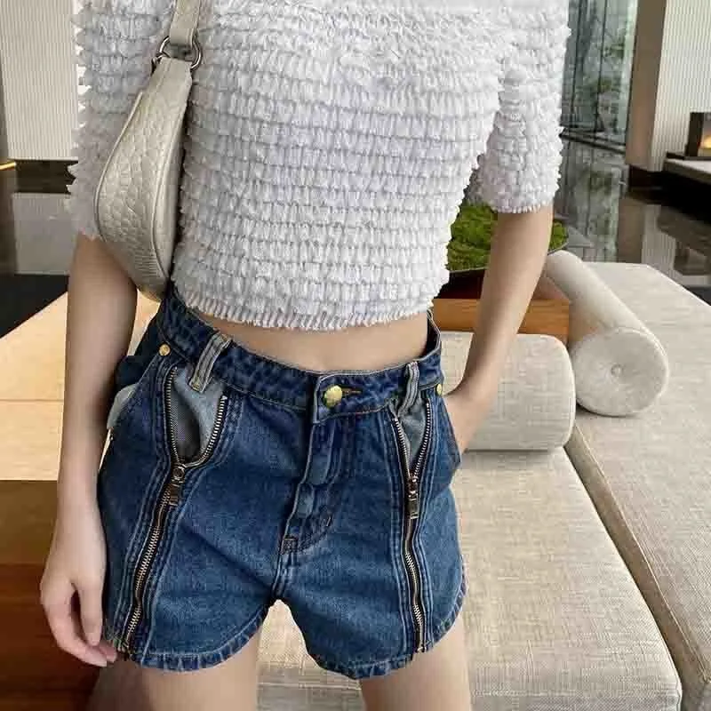 

2021 Summer Jeans Women High Waist 2-way Wear Patchwork Denim Cotton Shorts & Wide Leg Pants Pockets Casual Fashion