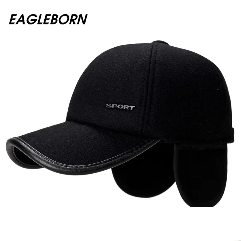 EAGLEBORN Новинка, Высококачественная бейсболка, зимняя шапка, модные шапки и кепки для мужчин, толстые теплые наушники, Зимняя кепка