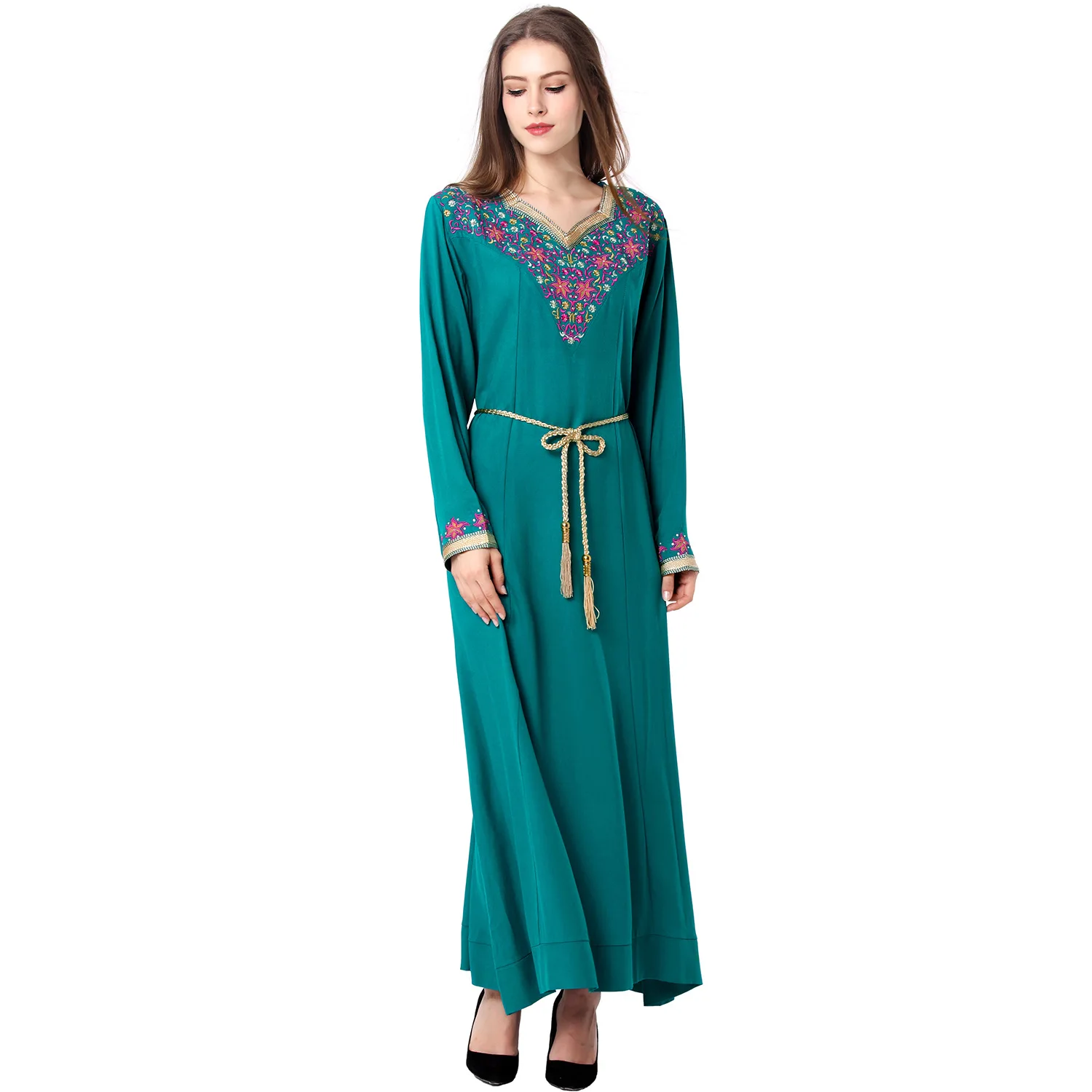 

2021 Muslim Long Dress Ramadan Gown Saudi Arabia Middle East Ladies Long Sleeve Temperament Dress European Clothing Abaya